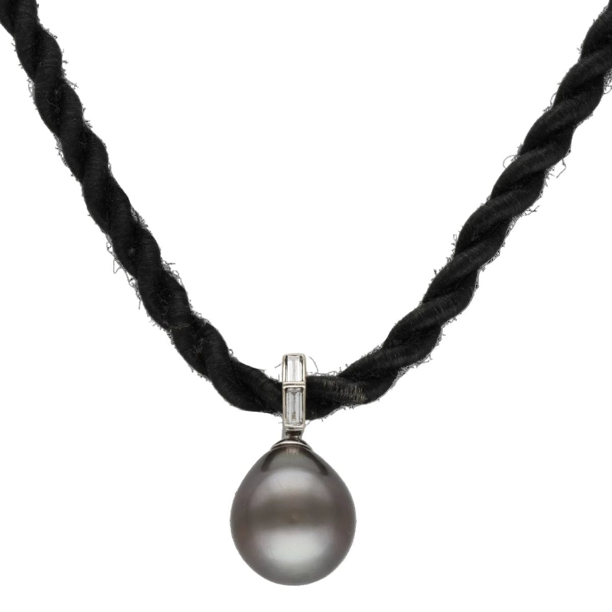 Necklace Pendant Tahitian pearl 13.6 mm &. diamonds 0.20 ct G-VS - 18k White Gold - String