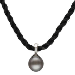 Necklace Pendant Tahitian pearl 13.6 mm &. diamonds 0.20 ct G-VS - 18k White Gold - String