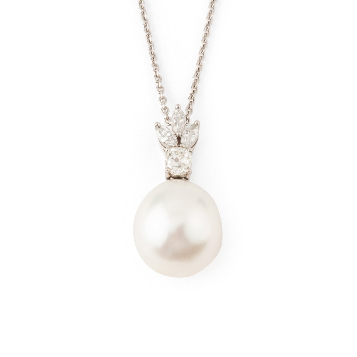 Collier Pendentif en or blanc, perle et diamants - Castafiore