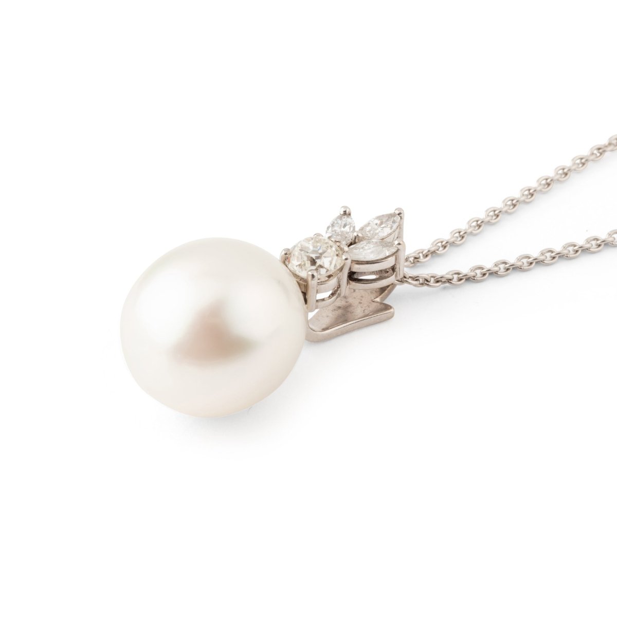 Collier Pendentif en or blanc, perle et diamants - Castafiore