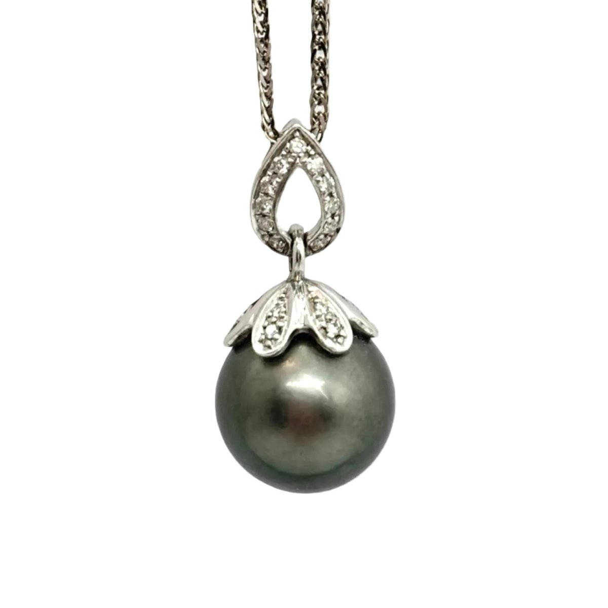 Collier Pendentif en or blanc, perle et diamants - Castafiore