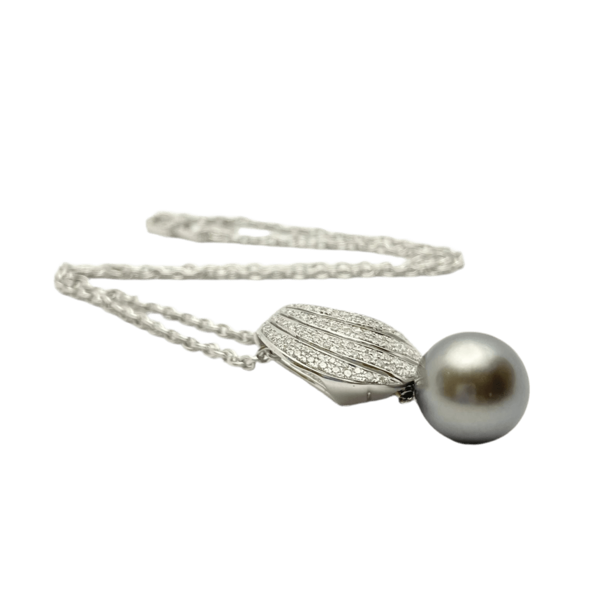 Collier Pendentif en or blanc, perle et diamants - Castafiore