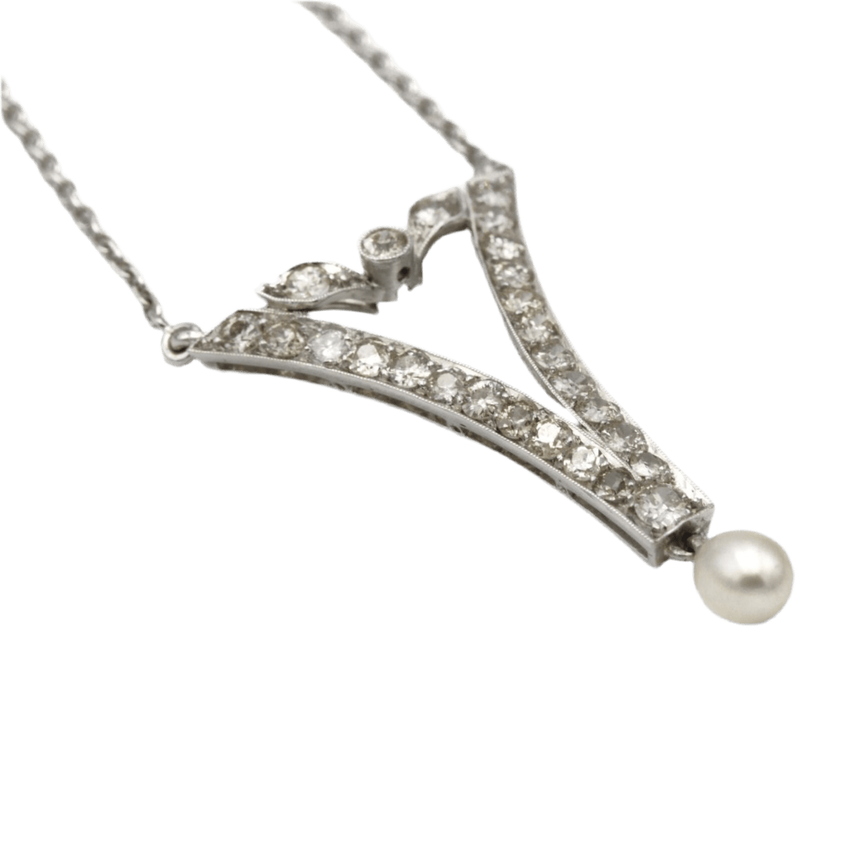 Collier Pendentif en or blanc, perle et diamants - Castafiore