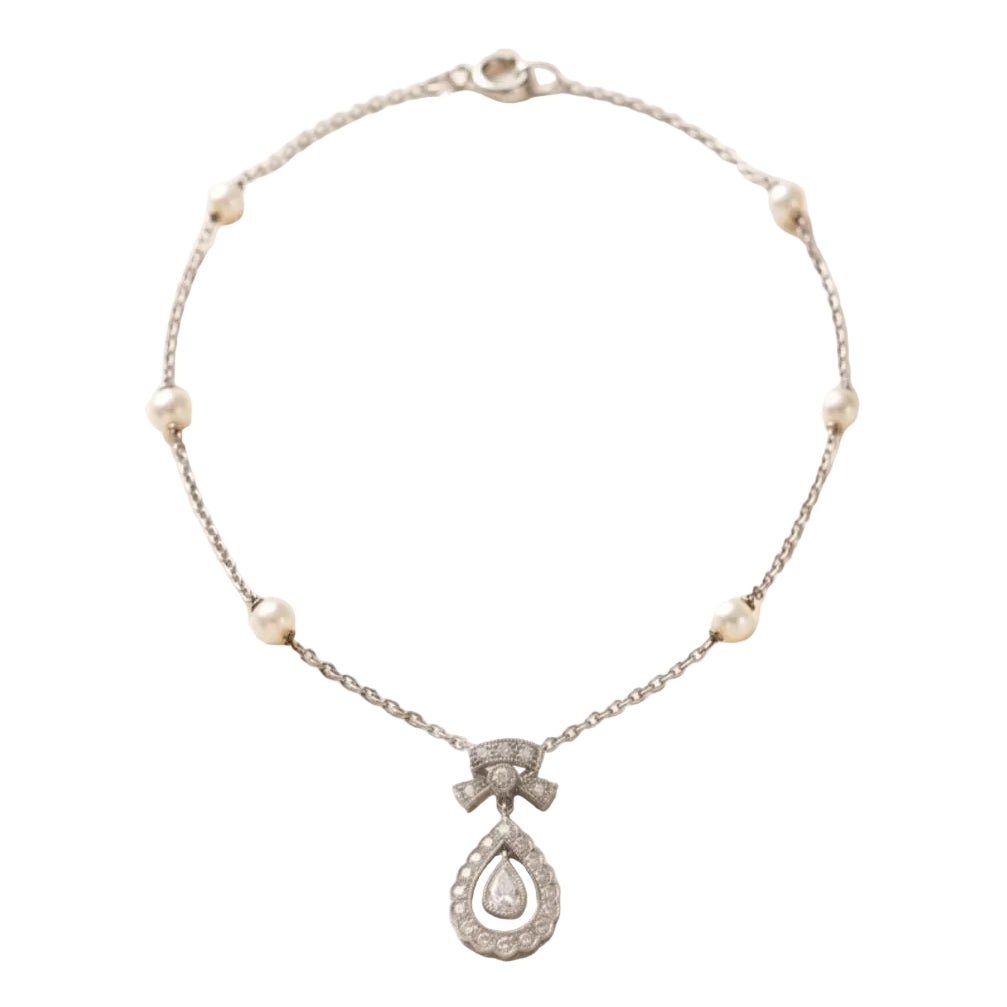 Collier Pendentif en or blanc, perles et diamants - Castafiore