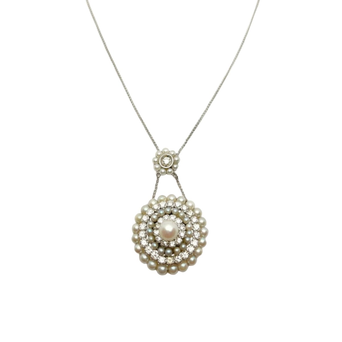 Collier Pendentif en or blanc, perles et diamants - Castafiore