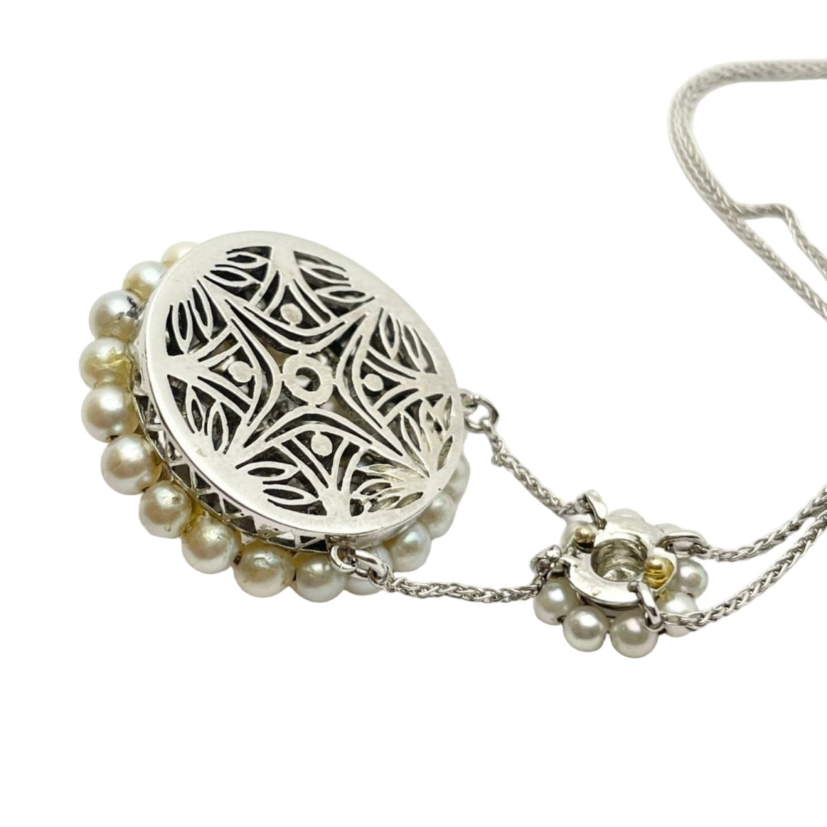 Collier Pendentif en or blanc, perles et diamants - Castafiore