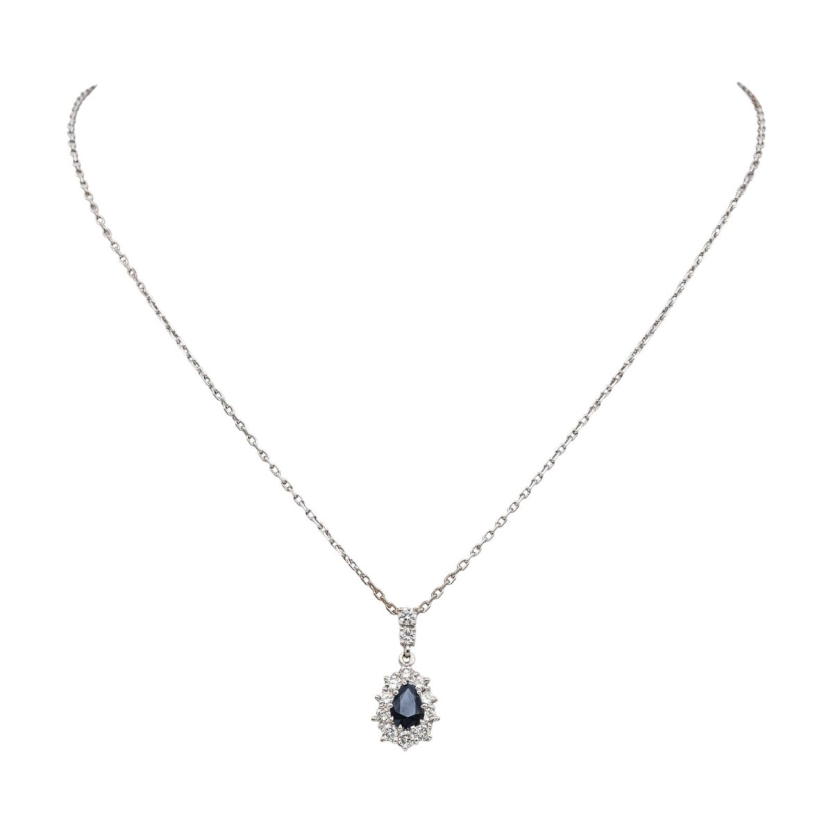 Collier Pendentif en or blanc, saphir et diamants - Castafiore