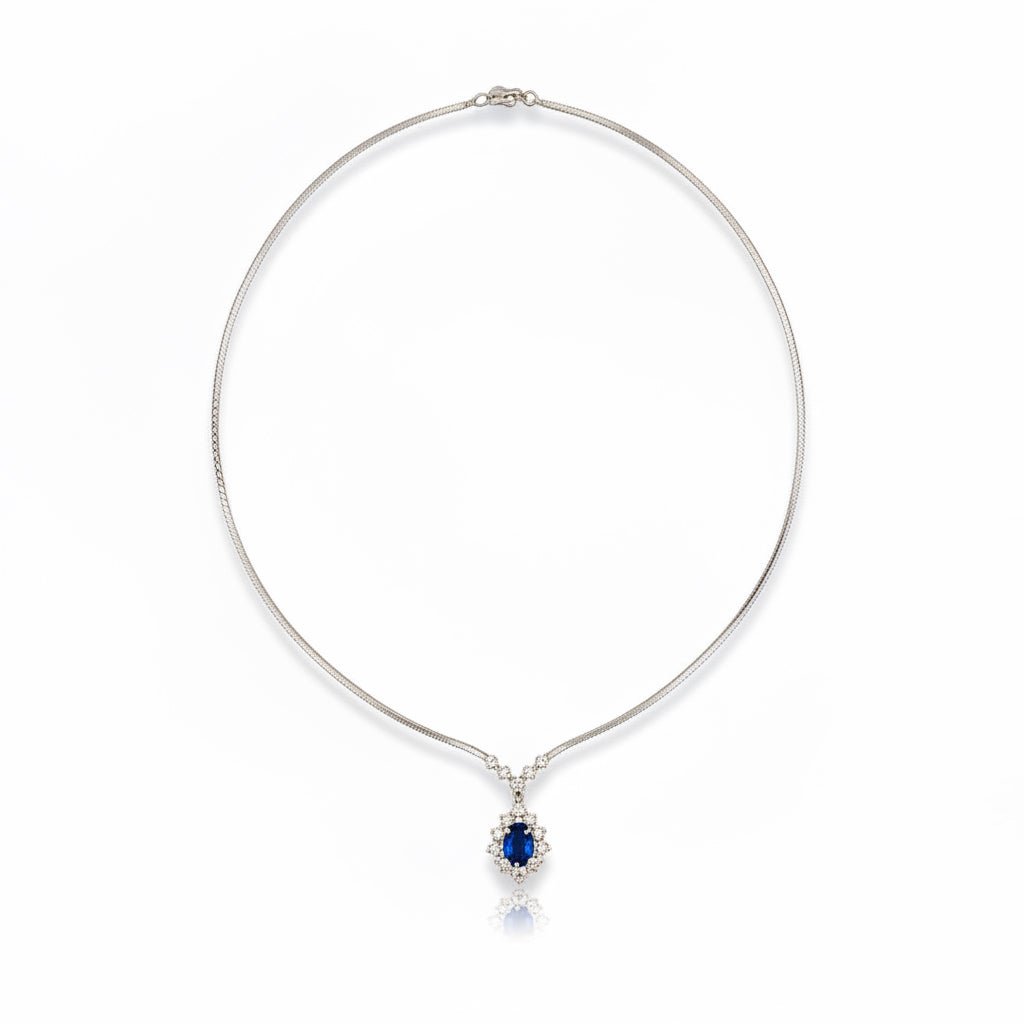 Collier pendentif en or blanc, saphir et diamants - Castafiore