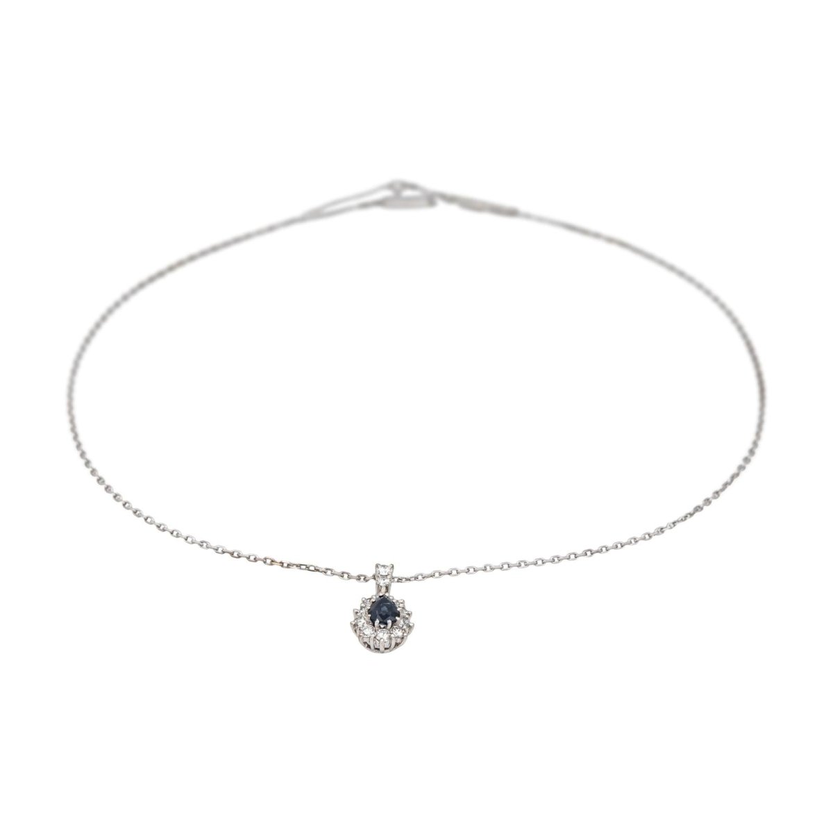 Collier Pendentif en or blanc, saphir et diamants - Castafiore