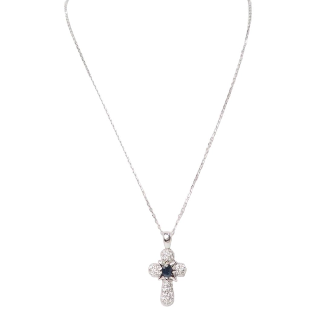 Collier Pendentif en or blanc, saphir et diamants - Castafiore