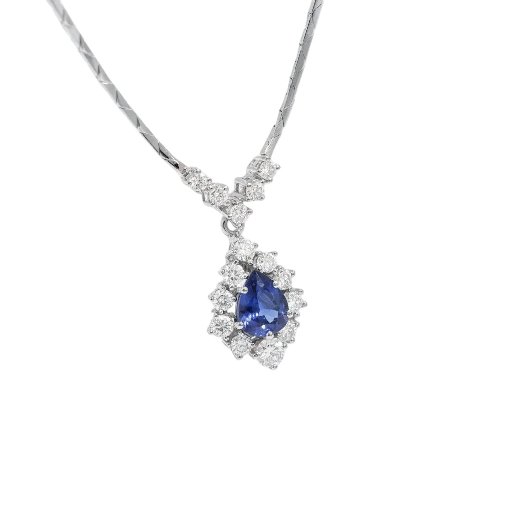 Collier pendentif en or blanc, saphir et diamants - Castafiore