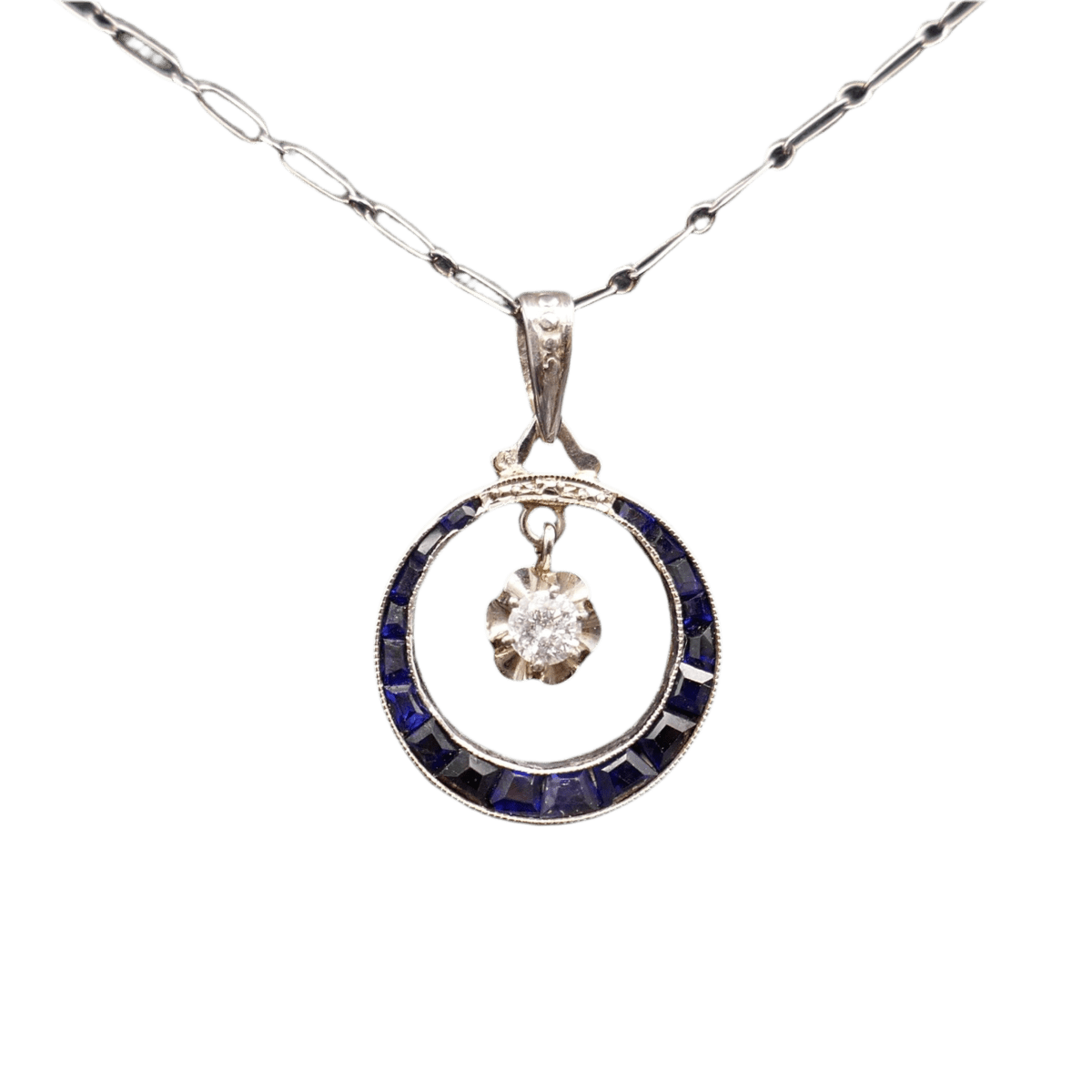 Collier pendentif en or blanc, saphirs et diamant - Castafiore