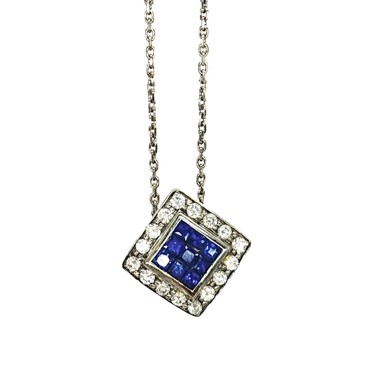 Necklace Pendant in white gold, sapphires and diamonds