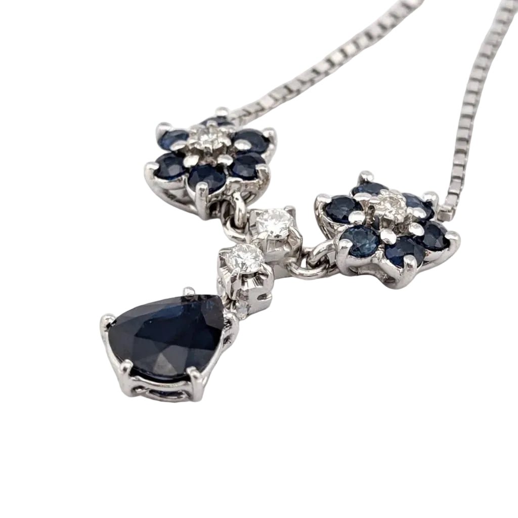 Collier Pendentif en or blanc, saphirs et diamants - Castafiore