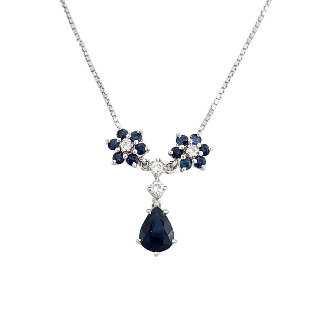 Collier Pendentif en or blanc, saphirs et diamants - Castafiore