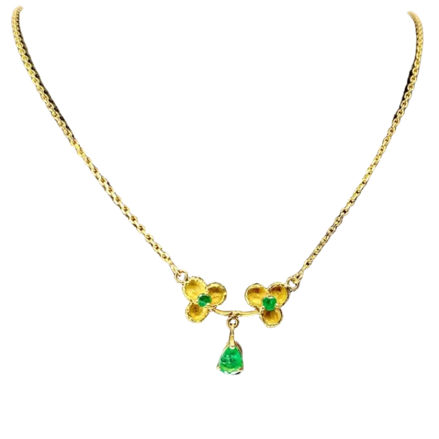 Collier pendentif en or jaune 18 carats et émeraudes - Castafiore