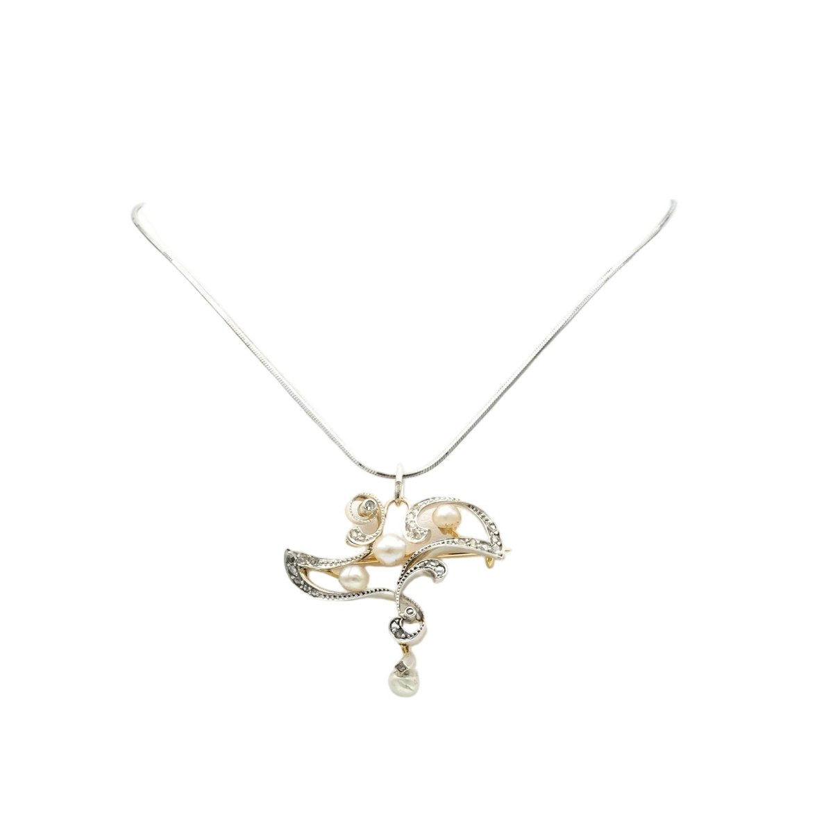 Collier Pendentif en or jaune, argent et diamants - Castafiore