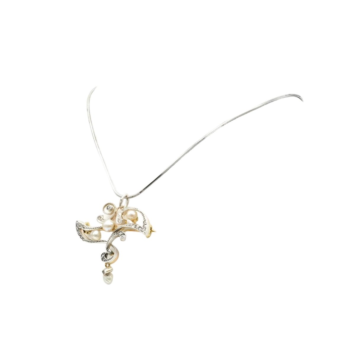Collier Pendentif en or jaune, argent et diamants - Castafiore