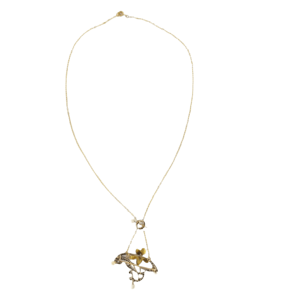 Collier Pendentif en or jaune, argent, perles et diamants - Castafiore