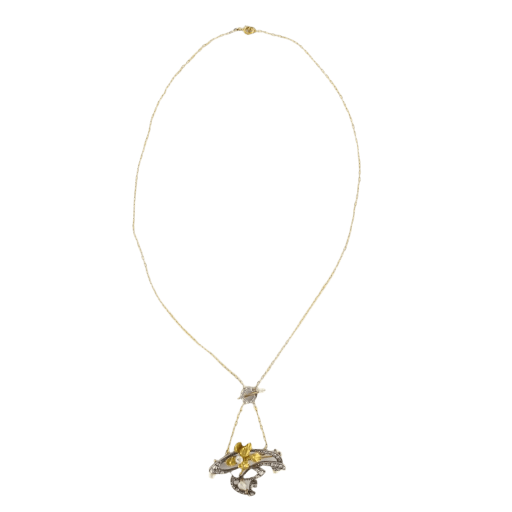 Collier Pendentif en or jaune, argent, perles et diamants - Castafiore