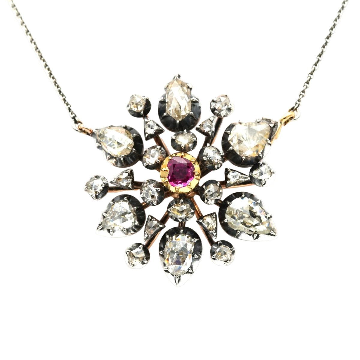 Collier Pendentif en or jaune, argent, rubis et diamants - Castafiore