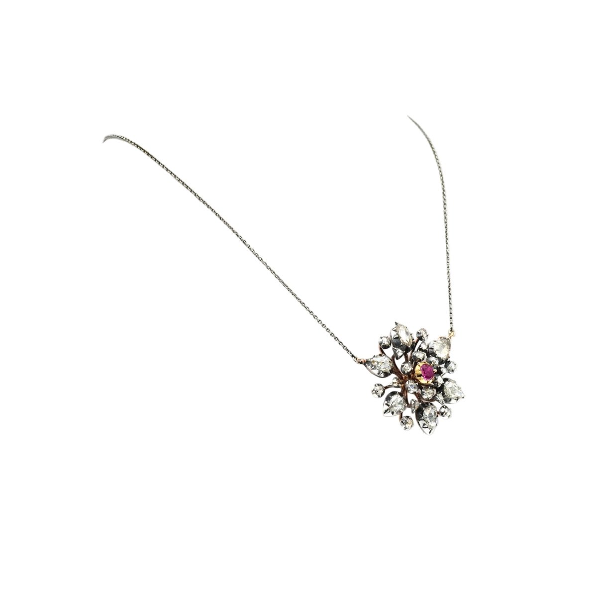 Collier Pendentif en or jaune, argent, rubis et diamants - Castafiore