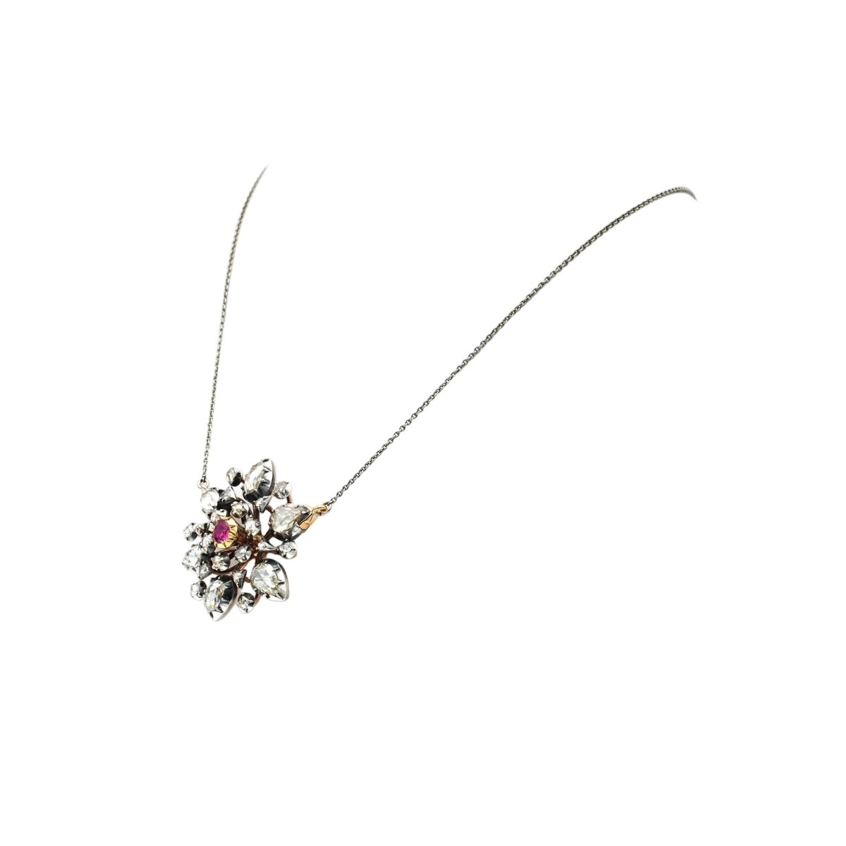 Collier Pendentif en or jaune, argent, rubis et diamants - Castafiore