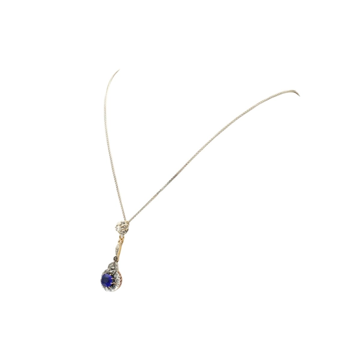 Collier Pendentif en or jaune, argent, saphir et diamants - Castafiore