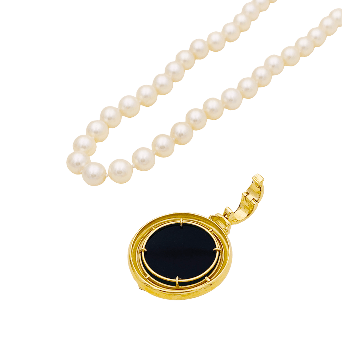 Collier Pendentif en or jaune, camée, onyx, perles et saphir - Castafiore