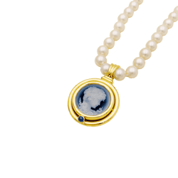 Collier Pendentif en or jaune, camée, onyx, perles et saphir - Castafiore