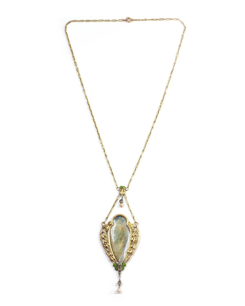 Collier Pendentif en or jaune, diamants, et perles - Castafiore