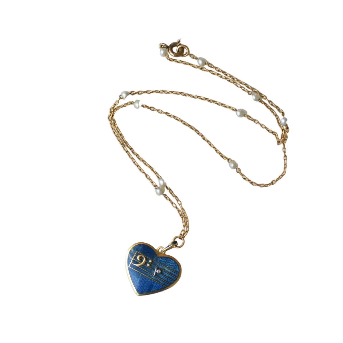 Collier Pendentif en or jaune, émail, perles et diamants - Castafiore