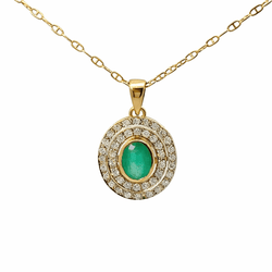Collier Pendentif en or jaune, émeraude et diamants - Castafiore