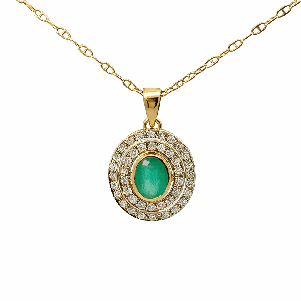 Collier Pendentif en or jaune, émeraude et diamants - Castafiore