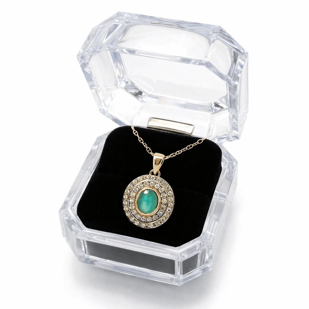 Collier Pendentif en or jaune, émeraude et diamants - Castafiore