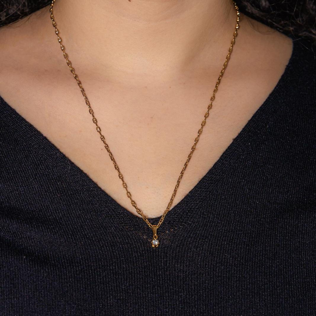 Necklace Navy mesh Yellow gold diamond
