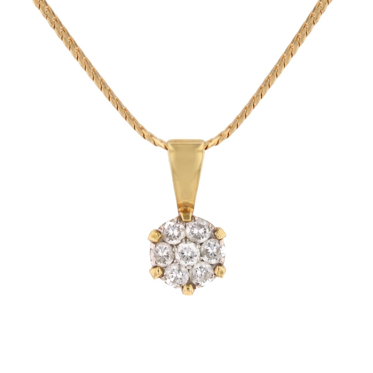 Flower pendant diamonds and its flat chain yellow gold