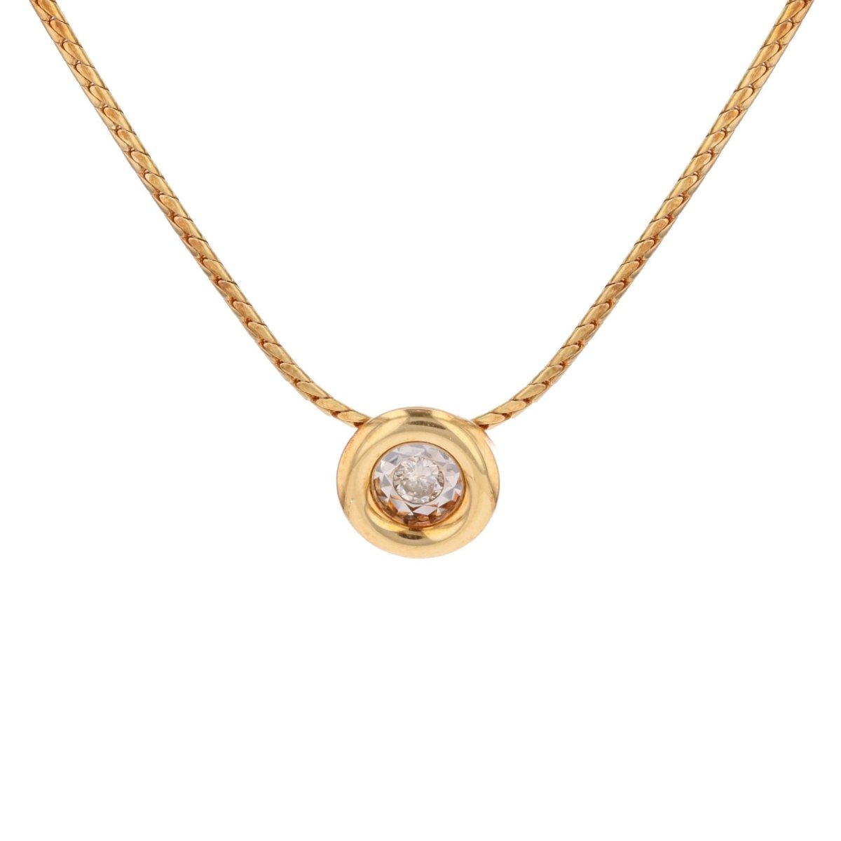 Necklace modern yellow gold round pendant diamond