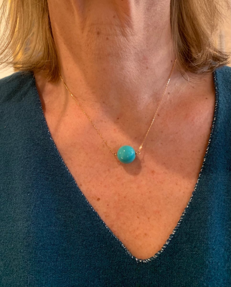 Collier Pendentif en or jaune et turquoise - Castafiore