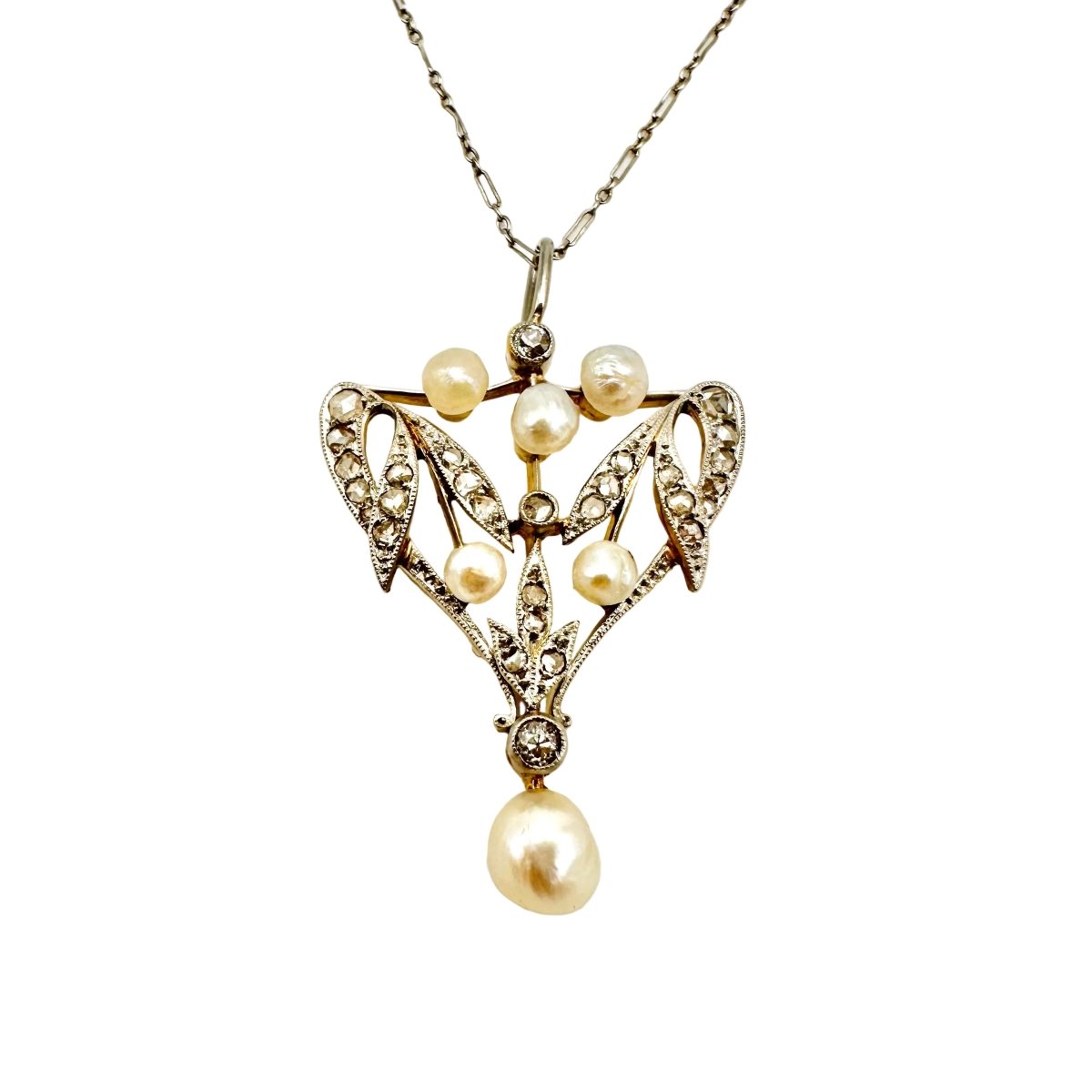 Collier Pendentif en or jaune, or blanc, perles et diamants - Castafiore