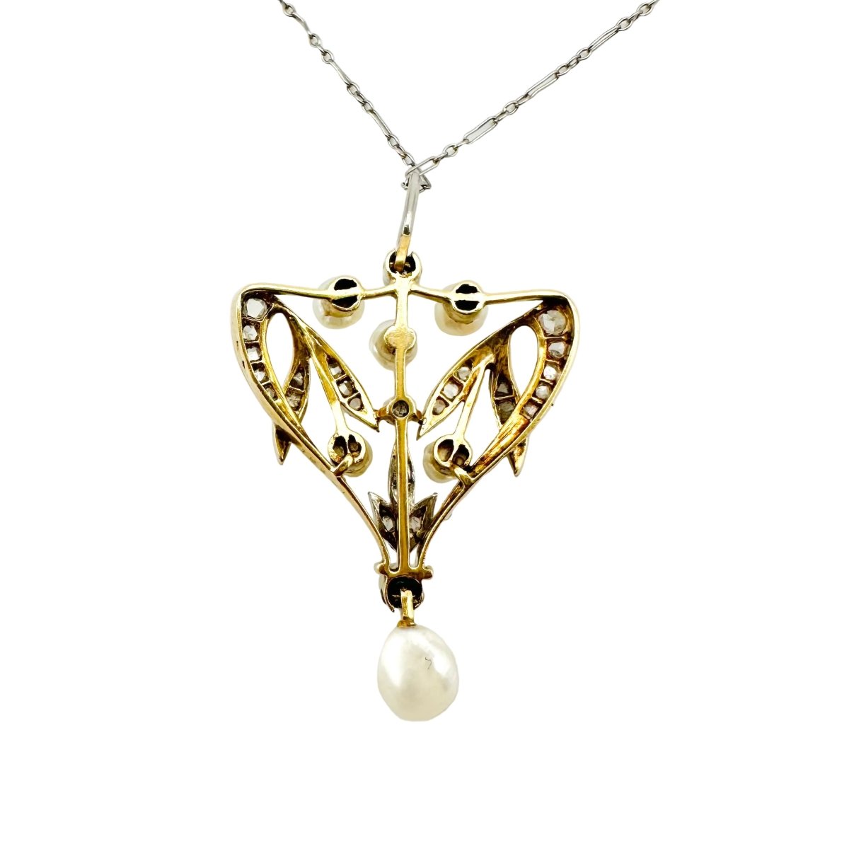 Collier Pendentif en or jaune, or blanc, perles et diamants - Castafiore