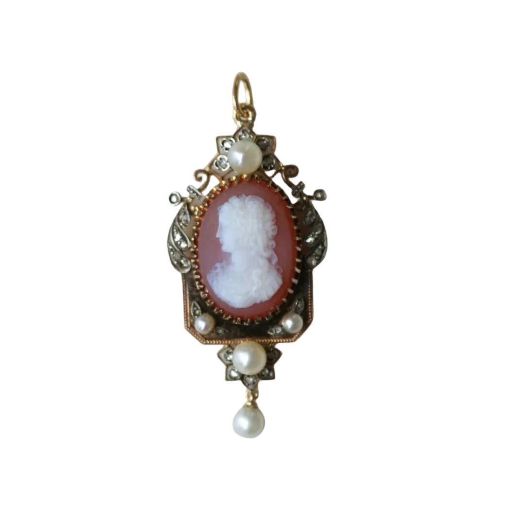 Collier Pendentif en or jaune, or rose, perles et diamants - Castafiore