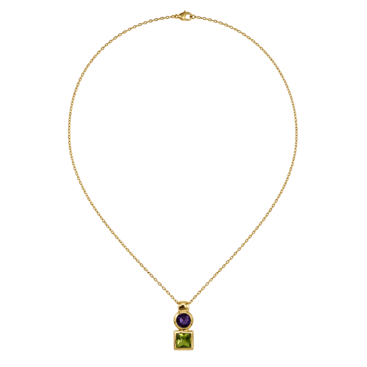 Collier Pendentif en or jaune, péridot et améthyste - Castafiore