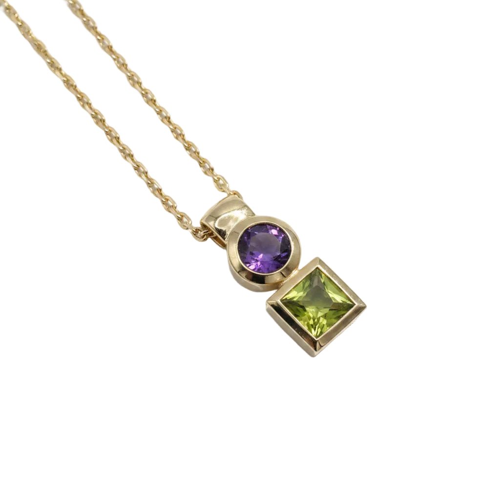 Collier Pendentif en or jaune, péridot et améthyste - Castafiore