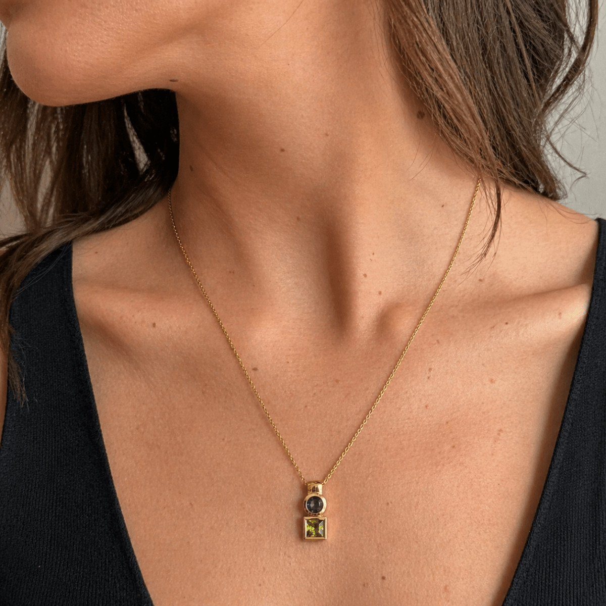 Collier Pendentif en or jaune, péridot et améthyste - Castafiore