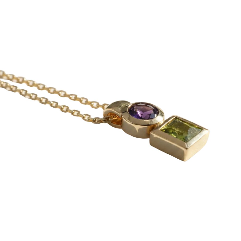 Collier Pendentif en or jaune, péridot et améthyste - Castafiore