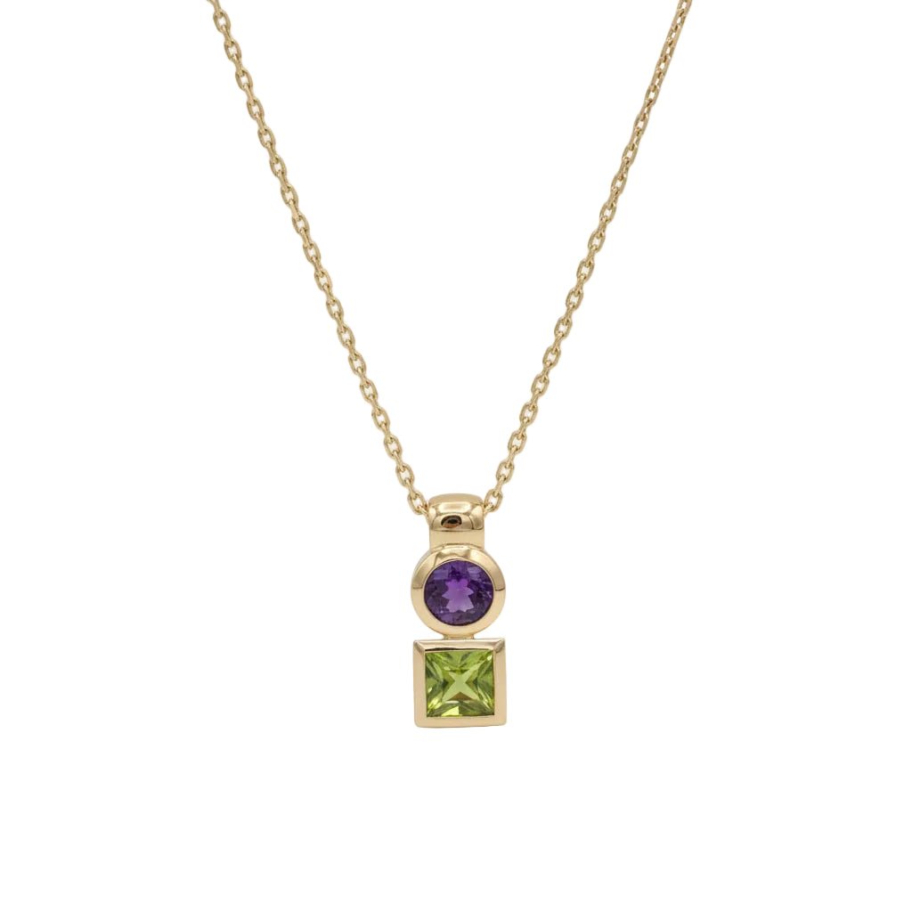 Collier Pendentif en or jaune, péridot et améthyste - Castafiore