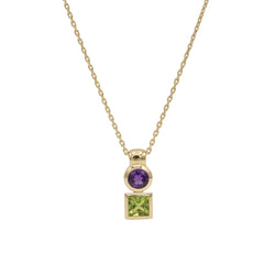 Collier Pendentif en or jaune, péridot et améthyste - Castafiore