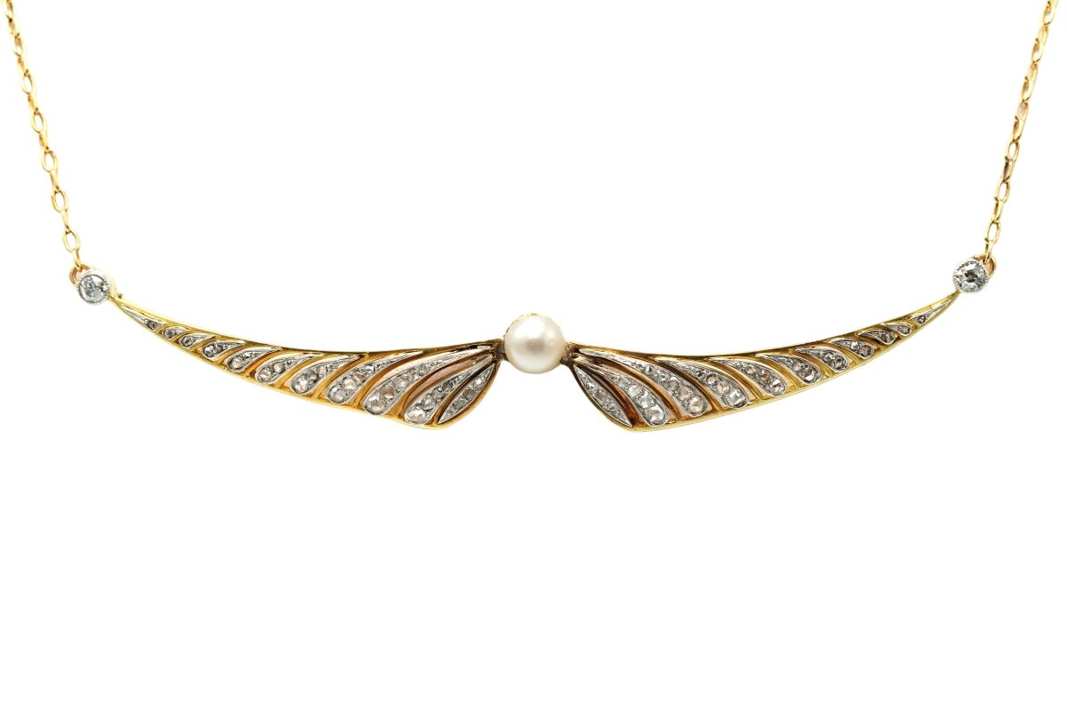 Collier Pendentif en or jaune, perle et diamants - Castafiore