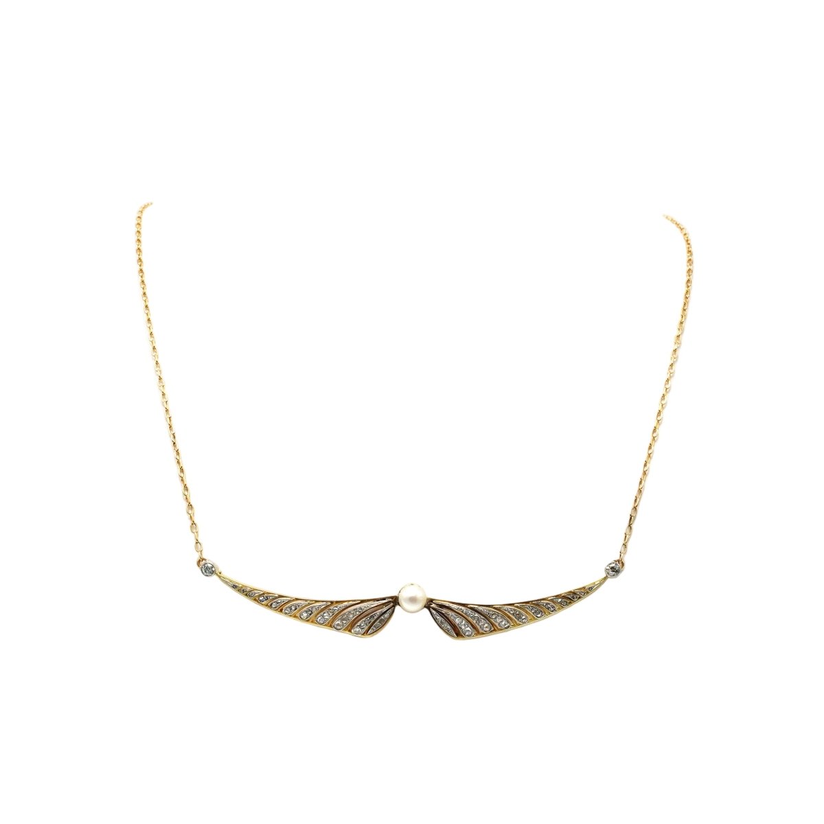 Collier Pendentif en or jaune, perle et diamants - Castafiore